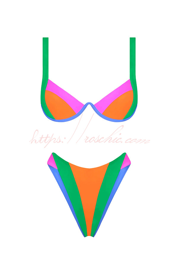 Bold Summer Colorblock High Rise Stretch Two-piece Bikini Swimsuit