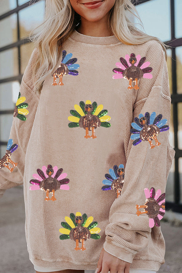 Colorful Turkey Sequin Print Loose Long-sleeved Sweatshirt