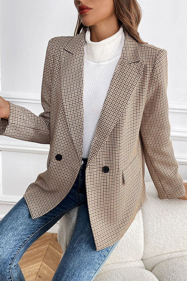Vintage Houndstooth Lapel Long-sleeved Casual Blazer