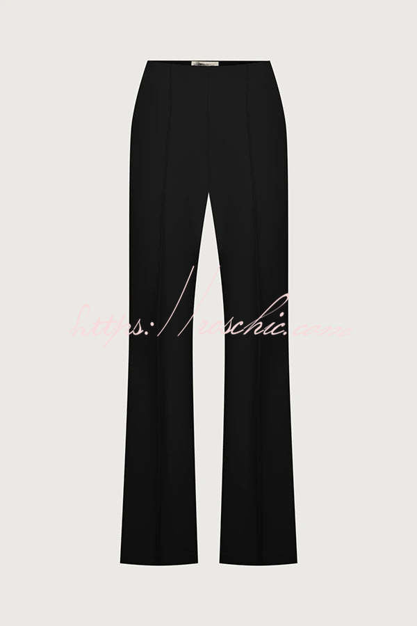 Solid Color Off-the-shoulder Single-breasted Top and Casual Pocket Straight-leg Pants Set