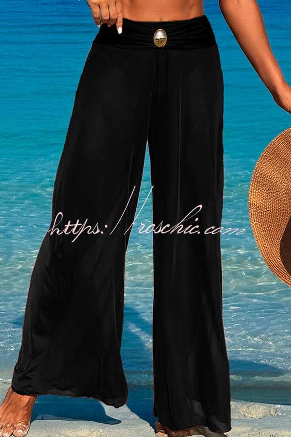 Solid Color Loose Metal Buckle Beach Pants