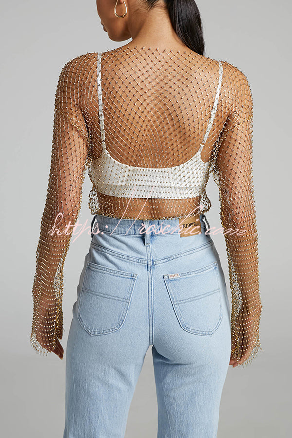 Best Layering Items Diamond Mesh Long Bell Sleeve Top (Shipped Within 24 Hours)