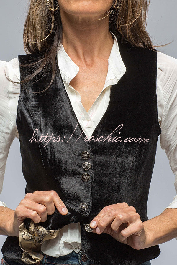 Retro Gold Velvet V-neck Sleeveless Vest