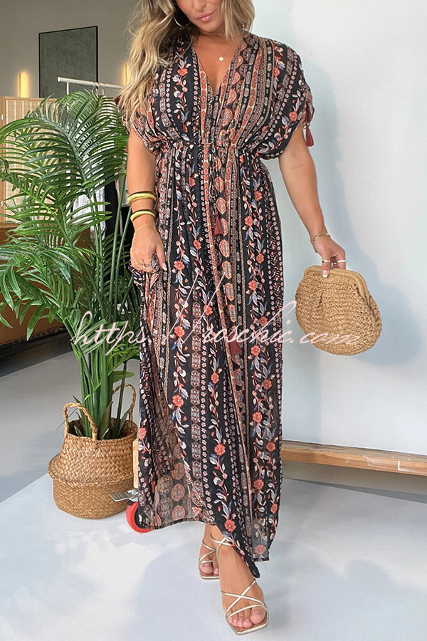 Ethnic Style Unique Print V-neck Loose Maxi Dress