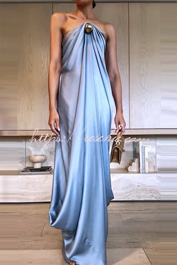 Venus Satin Gold Beaded Off Shoulder Draped Evening Maxi Dress