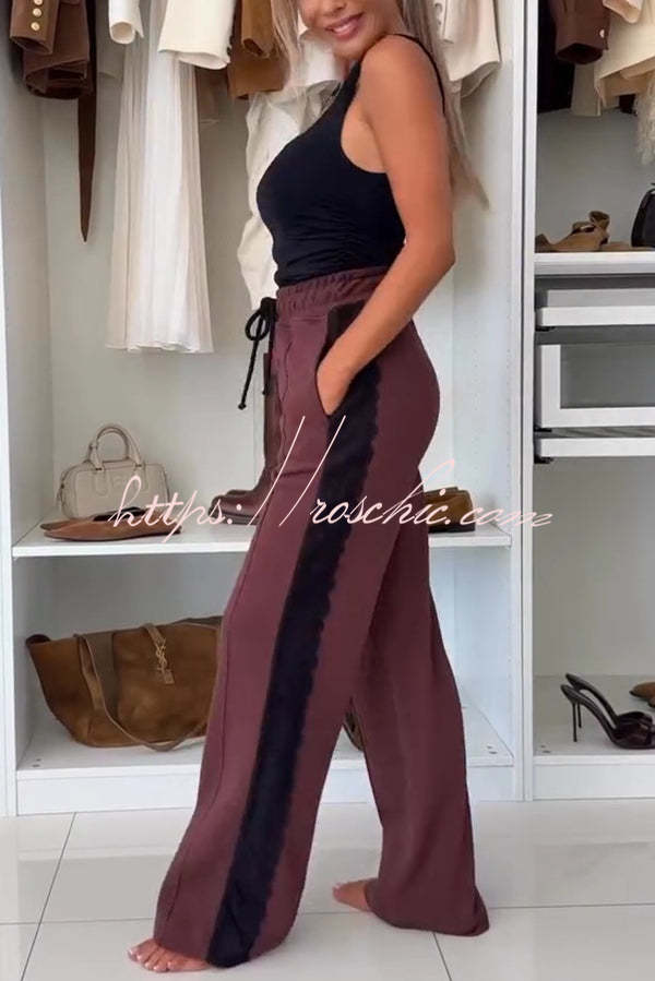 Fashion Lace Panel Long-sleeved Crop Top and Elastic Waist Tie Pocket Casual Pants Set