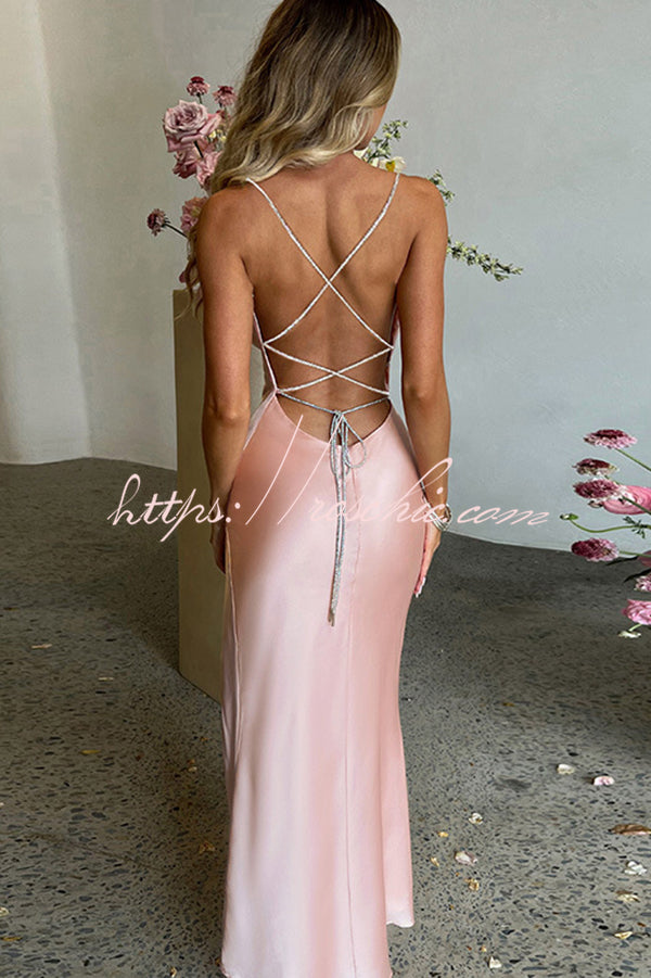 Sexy Backless Suspender High Slit Slim Maxi Dress