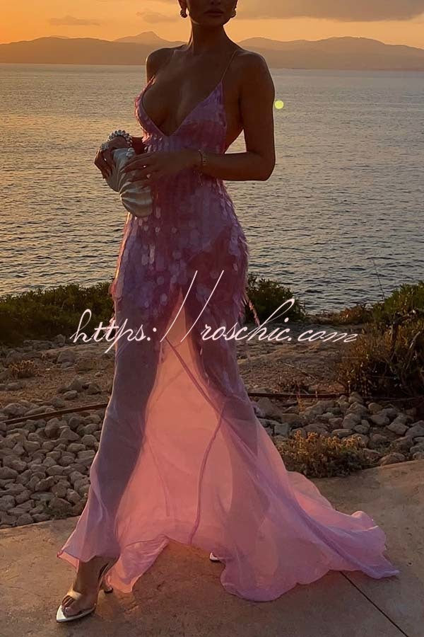 Perfect Night Sequin Embroidery Backless Drape Tulle Hem Slip Maxi Dress Perfect Night Sequin Embroidery Backless Drape Tulle Hem Slip Maxi Dress