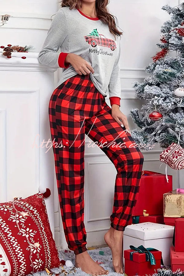 Christmas Is Calling Printed Elastic Waist Lounge Jogger Pajama Set