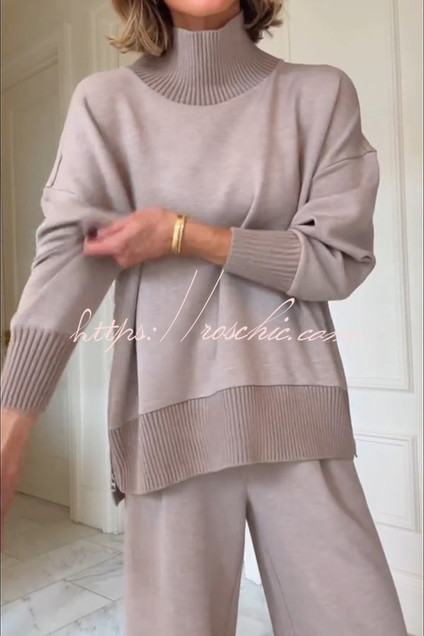 Berner High-Neck Long Sleeve Side Zipper Sweatshirt and Elastic Waist Pocketed Loose Pants Set