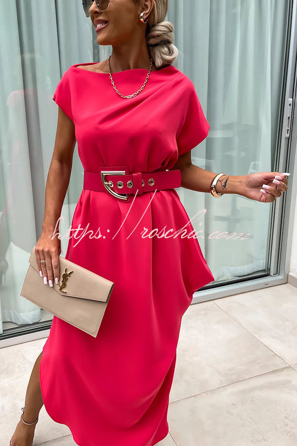 Extraordinary Cut Asymmetrical Short Sleeve  Loose Midi Dress