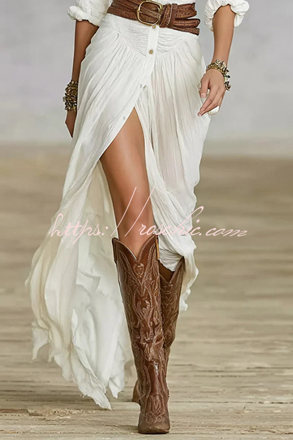 Fashion Lapel Single-breasted Waist Shirt-style Maxi Dress