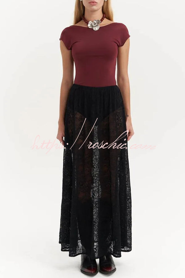 Sweet Festival Unique Lace Elastic Waist A-line Maxi Dress