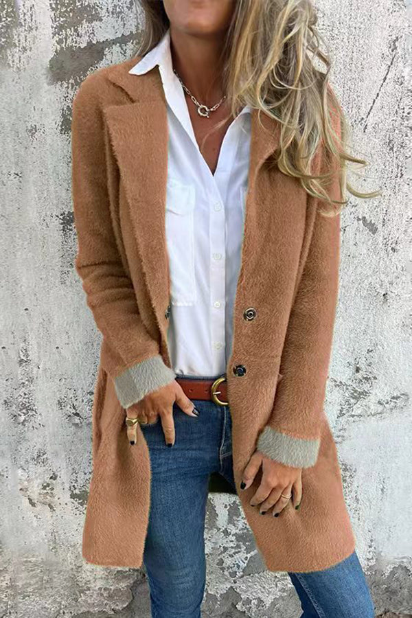 Fashion Lapel Pocket Single-breasted Casual Mid-length Coat