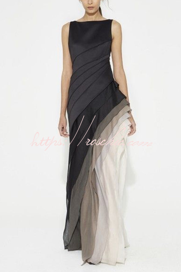 Elegant and Mysterious Tulle Gradient Cascading Design Gown Maxi Dress