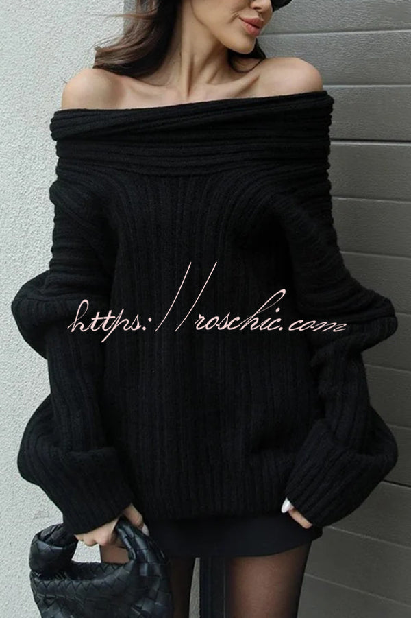 Fashionable Irregular Collar Loose Casual Knitted Sweater