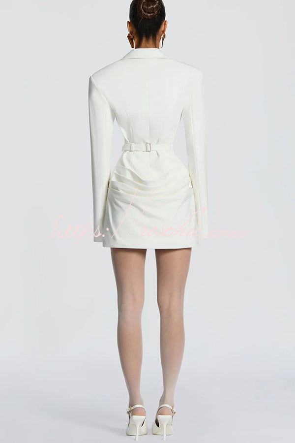 Solid Color Slim-fit V-neck Elegant Draped Formal Mini Dress