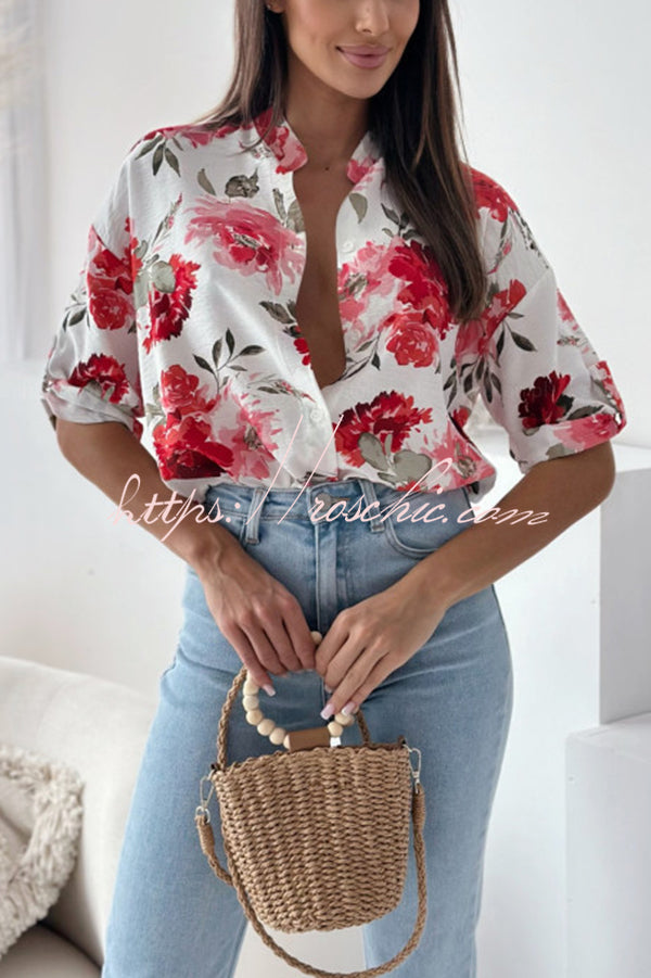 Stylish Floral Print Casual Shirt Top