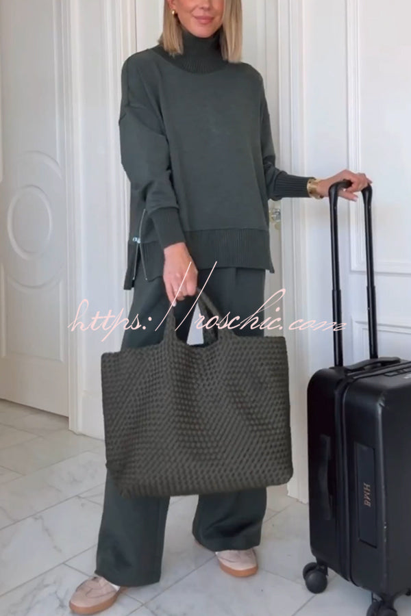 Barker High-Neck Long Sleeve Side Zipper Sweatshirt and Elastic Waist Pocketed Loose Pants Set (Shipped Within 24 Hours)