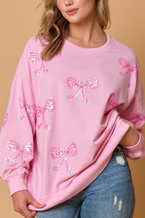 Christmas Bow Sequin Casual Loose Long-sleeved Sweatshirt