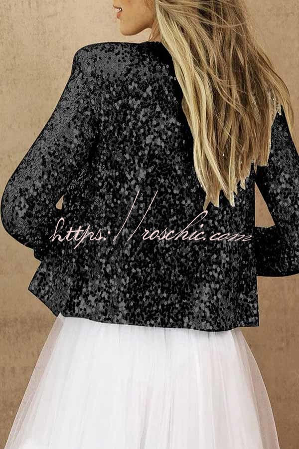 I'm Down To Party Sequin Open Front Crop Jacket