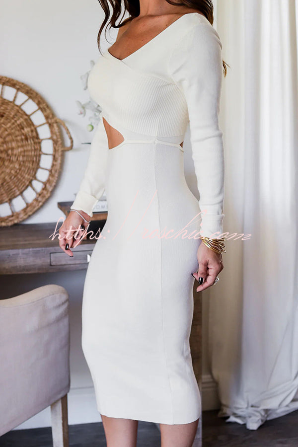 Stay Away From The Ordinary Knit Ribbed One Shoulder Cutout Stretch Midi Dress