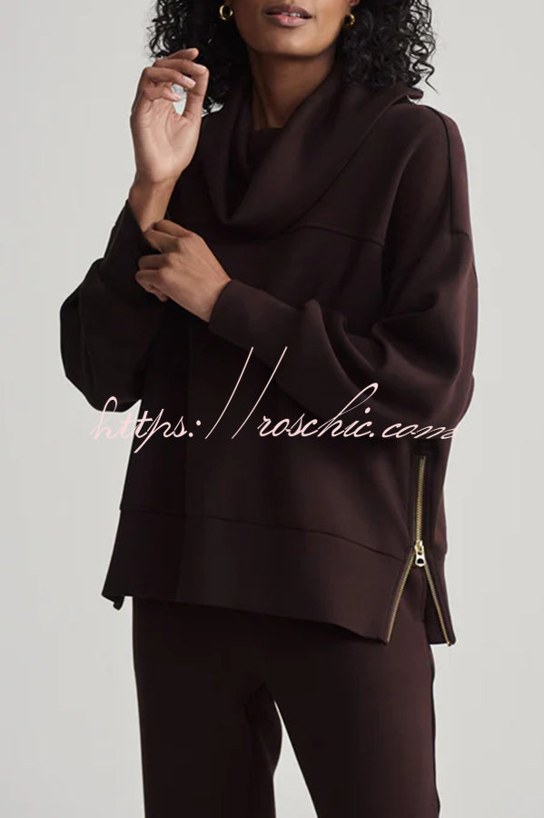 Afternoon Tea Time Turtleneck Side Zipper Sweatshirt and Elastic Waist Pocketed Loose Jogger Set