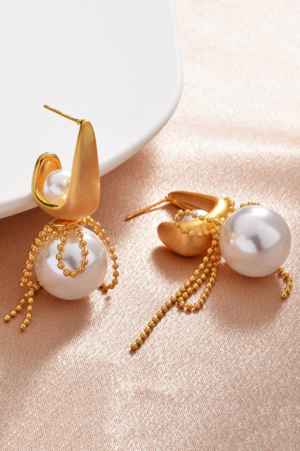 Elegant Pearl Bow Tassel Pearl Earrings