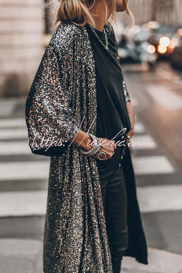 Disco Glamour Sequin Bell Sleeve Kimono