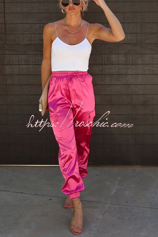 Something Great Satin Pocketed Elastic Waist Cargo Pants