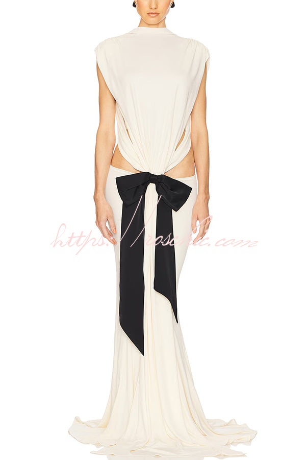 Sexy Open Back Bow Embellished Elegant Fishtail Maxi Dress