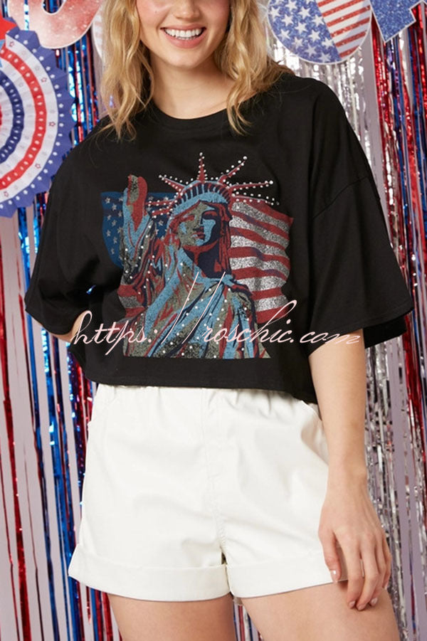 Independence Day Statue of Liberty Graphic Loose Top T-shirt