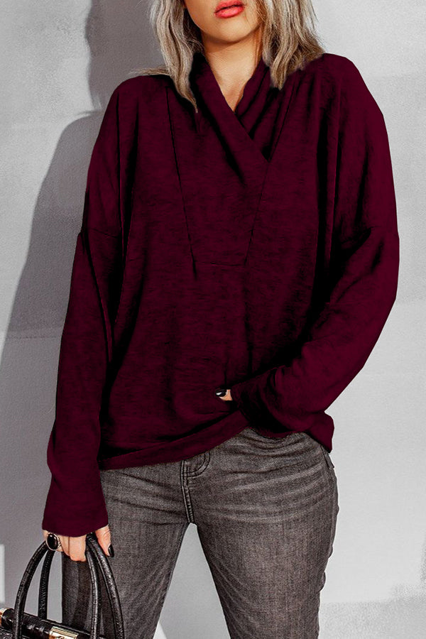 V Neck Long Sleeve Solid Color Hoodie