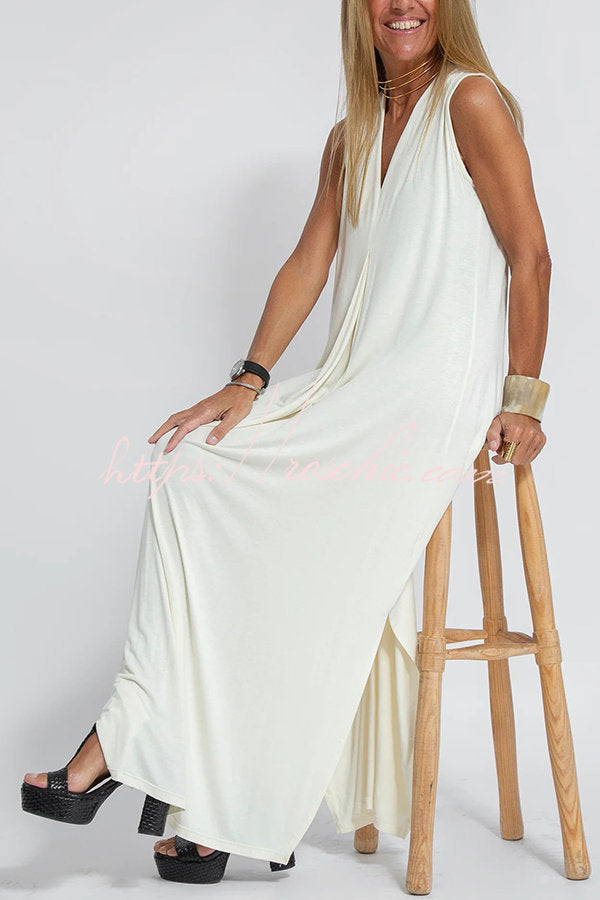 Elegant Is Eternal Knit Solid Color Sleeveless Slit Maxi Dress