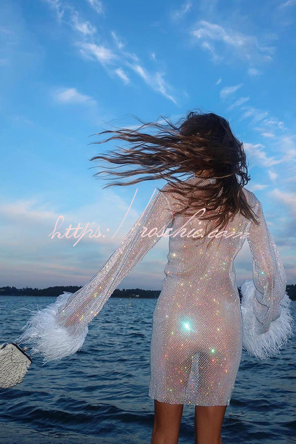 Night Surprise Rhinestone Fabric Feather Sleeve Party Mini Dress roschic Night Surprise Rhinestone Fabric Feather Sleeve Party Mini Dress roschic
