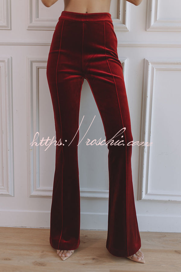 Delicate Daze Velvet High Rise Elastic Waist Flare Pants