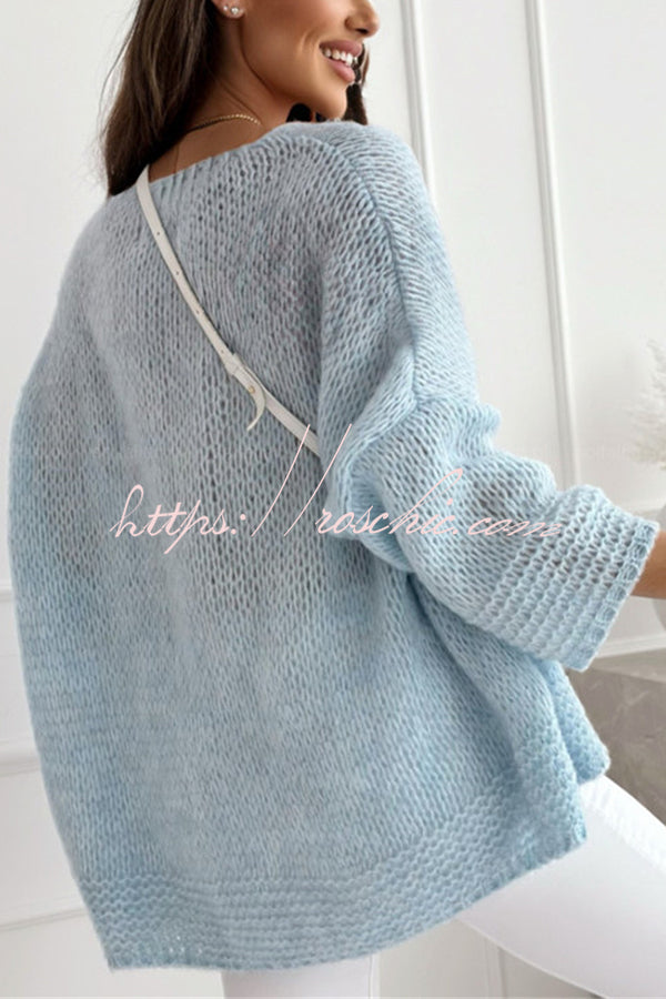Solid Color Loose V-neck Casual Knitted Sweater