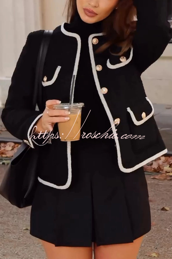 Fashionable Contrast Color Long Sleeve Button-decorated Casual Jacket