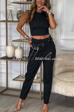 Busy As Usual High Rise Button Waist Pocket Tapered Pants