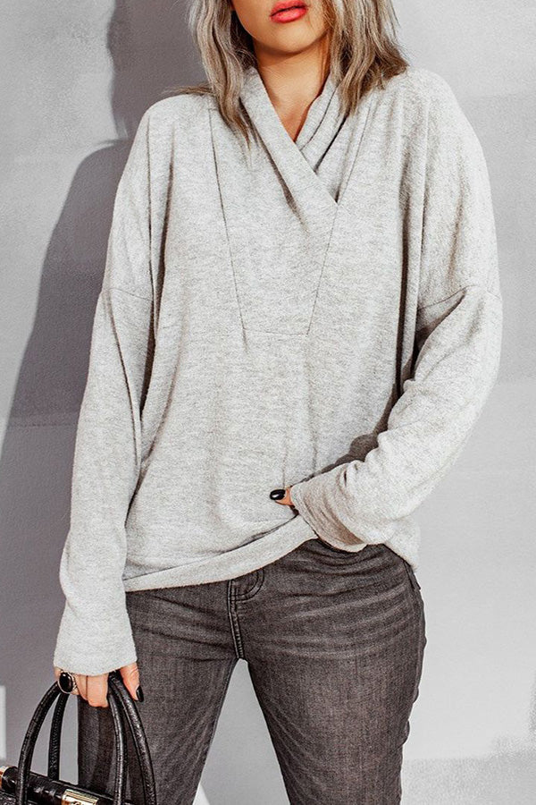 V Neck Long Sleeve Solid Color Hoodie