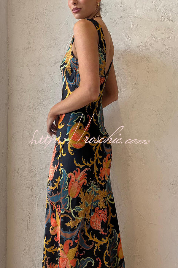 Forever Mine Satin Exclusive Botanical Print Slip Maxi Dress