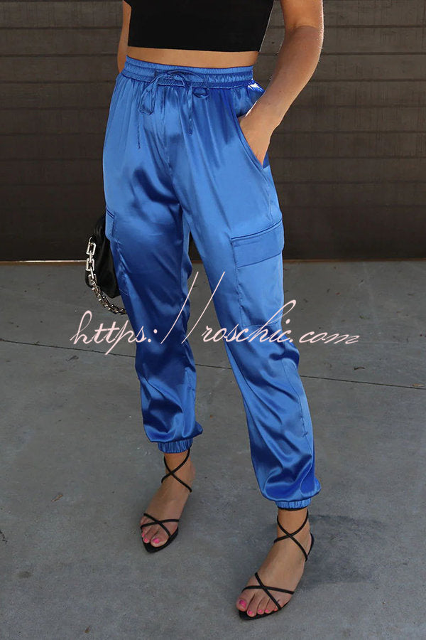 Something Great Satin Pocketed Elastic Waist Cargo Pants