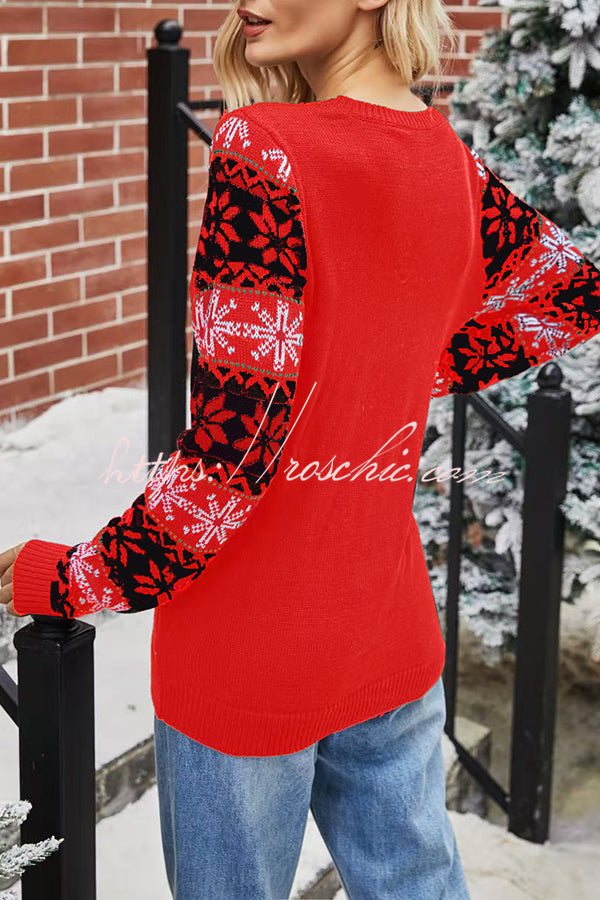 Christmas Print Crew Neck Long Sleeve Sweater