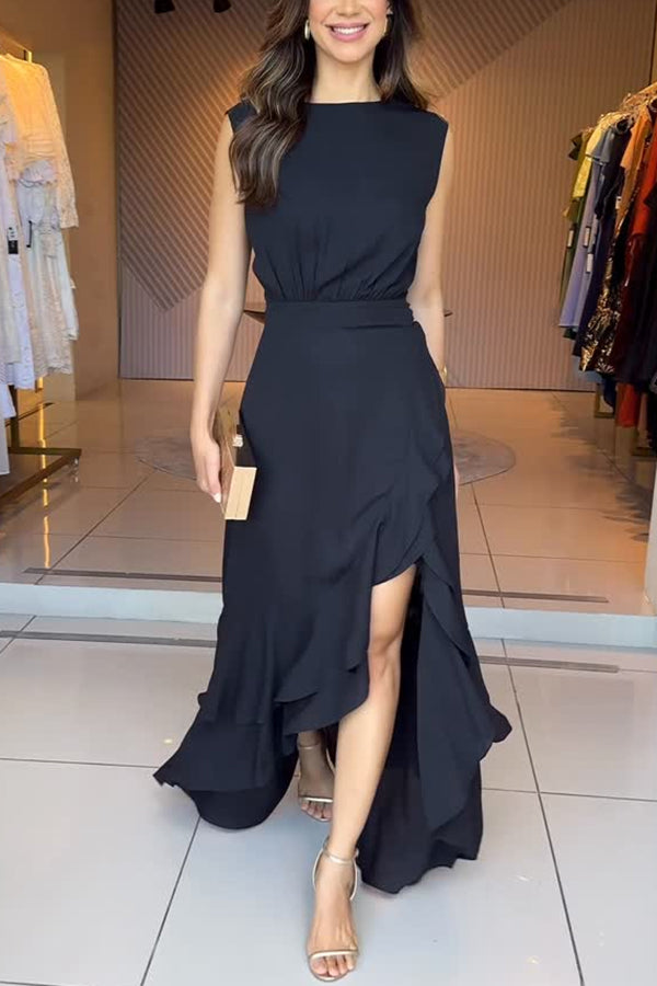 irregular hem chiffon dress French Retro Elegant Irregular * Hem Chiffon Midi Dress Long Sleeve Dress And *