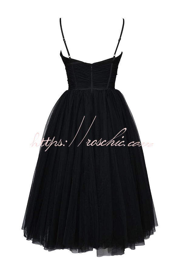 Royal Treatment Tulle Bows Detail Ruched Slip Midi Dress