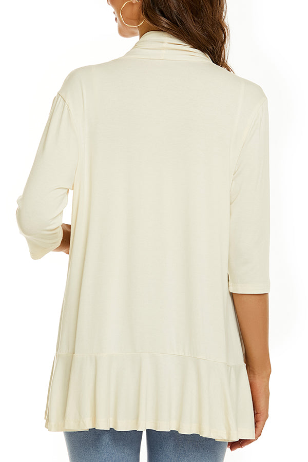 Solid Color Casual Three-quarter Sleeve Ruffled Loose Cardigan