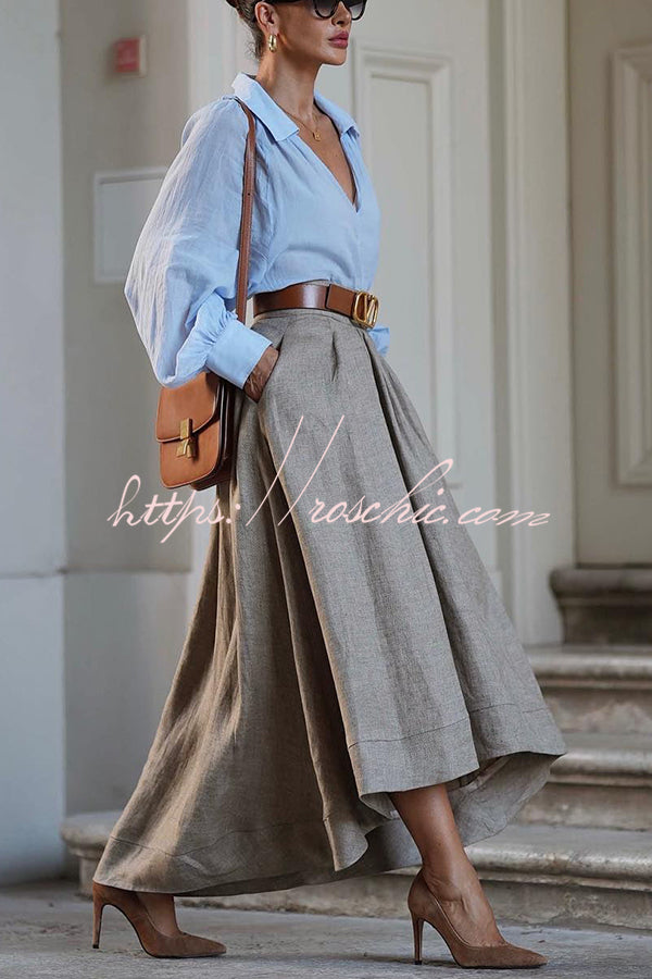 Caught A Vibe Linen Blend Back Elastic Waist Pocketed High Low