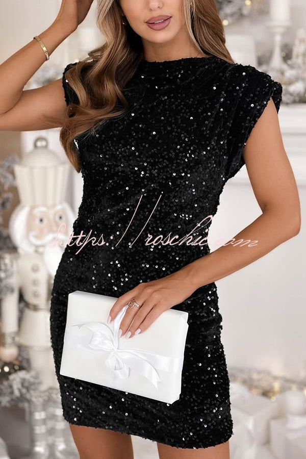 Fashionable Sequined Round Neck Sleeveless Slim-fit Mini Dress