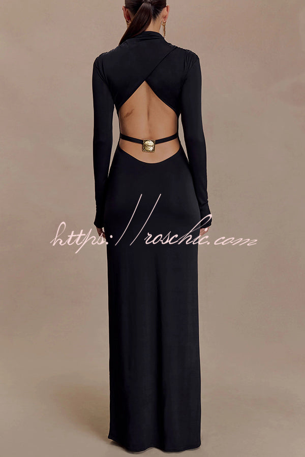 Sexy Backless Long-sleeved Stretch Slim-fit Maxi Dress