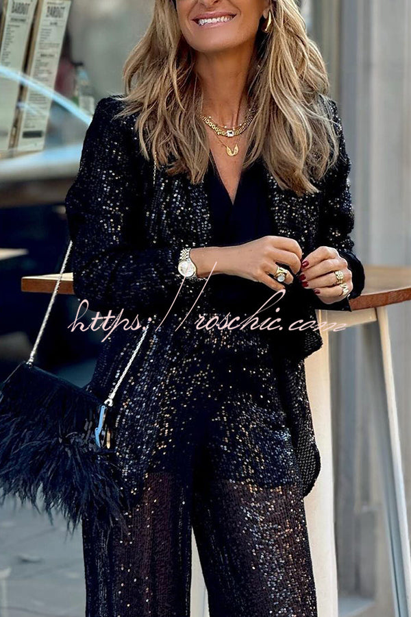 Special Treat Sequin Lapel Party Loose Blazer